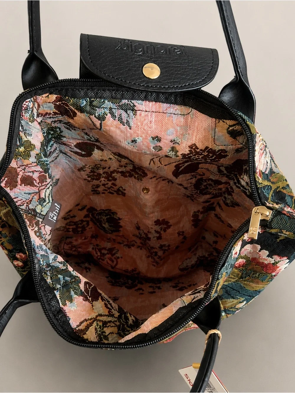 Cottagecore Botanical Signare Peony Tapestry Fold Away Shopping Tote Bag NWT